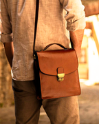 Briefcase Shoulder Bag Brown Colonial — Full-Grain Leather