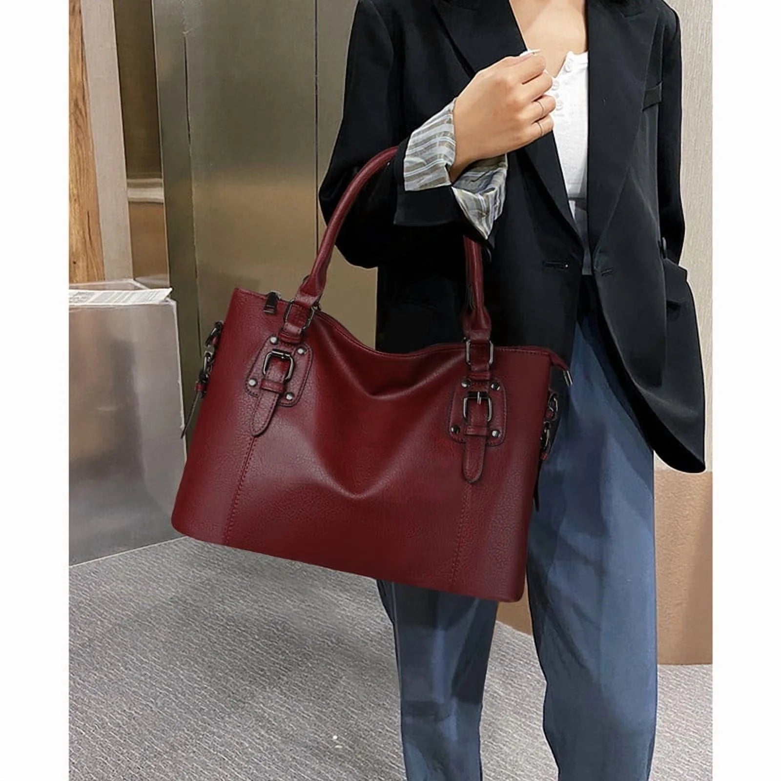Satchel Handbag for Women with Shoulder Strap Medium Top Handle Purse Crossbody Bag Soft Leather Work Tote