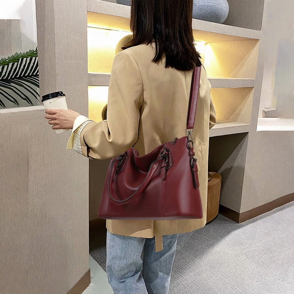 Satchel Handbag for Women with Shoulder Strap Medium Top Handle Purse Crossbody Bag Soft Leather Work Tote